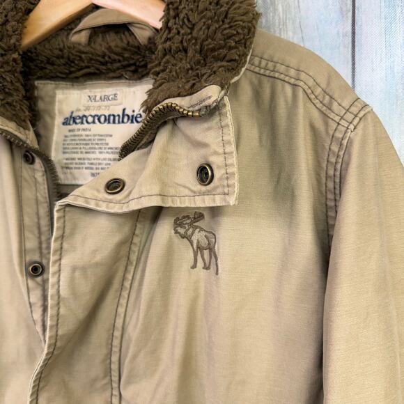 Abercrombie & Fitch Men's Sherpa Lined Adirondack Jacket XL Tan Vintage Thrashed - Picture 3 of 9